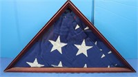 American Flag in Wooden Display Case
