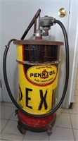 Vintage Pennzoil Oil Tank w/Pump on Wheels 15x39h