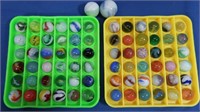 Lot of Vintage Glass Marbles & Holders