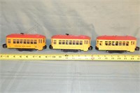 (3) Lionelville O Scale 60 Rapid Transit trolleys,