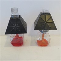 Oil Lamps w/Tin Shades - Chimneys are Different