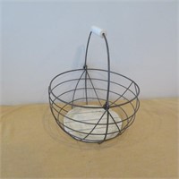 Egg Basket - Metal & Wood - 12" x H 6.5"