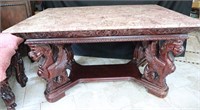Marble Top Carved Mahogany Table