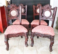Set of 4 Carved Mahogany Marble Inlay Chairs