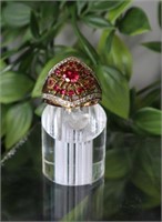 Gold Tone Sterling Gemstone Cocktail Ring Sz 8