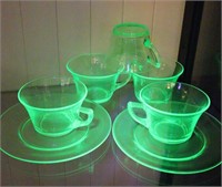 7 Pcs Uranium GlassTeacups & Saucers