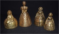 4pcs Vintage Brass Figural Lady Tea Bells