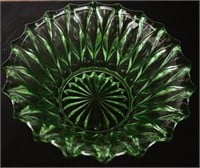 Uranium Vaseline Green Glass Scalloped Bowl