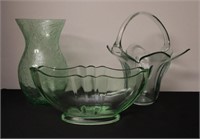 3 Pcs Light Green Depression Glass Pieces