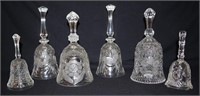 6pcs Vintage Etched & Cut Glass Bells