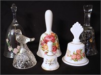 6pcs Vtg Decorative Glass & Bone China Bells