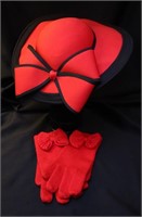 Vntg Connor Red & Black Hat & Red Gloves