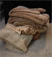 Basket & 3 Blankets - Wool, Knit & Plush