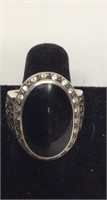 Large sterling silver ring, with black stone