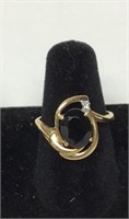 Black onyx 14k ring with diamond accent, size 6