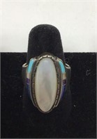 silver Mother of pearl with stone accents, size 7