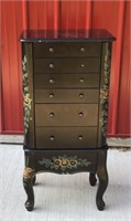Jewelry armoire, black Lacquer look with painted