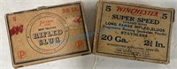 Two vintage boxes of 20 gauge rifled slugs full