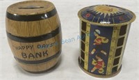 Two vintage tin banks