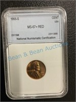 1955S wheat penny MS 67