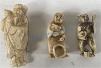 Group of three carved ivory Netsuke