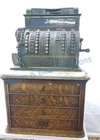 Brass national cash register W/ 4 oak drawers