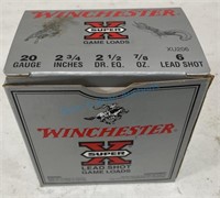 Box of 20 gauge two and three-quarter six shot