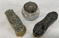 Victorian silver hair brushes and silver capped