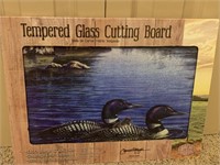 NIB Tempered Glass Cutting Board - Loon Birds
