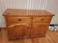 OAK BUFFET 48X20  WITH CLEAR GLASS CONTENTS