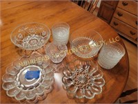 CLEAR GLASS, BERRY BOWL SET, DEVILED EGG TRAY