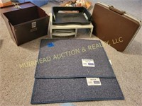 METAL FILE BOX, SAMSONITE BRIEFCASE,  RUGS,