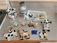 COW COLLECTION, HANGINGS, PLASTIC BOWLS & SPOONS,