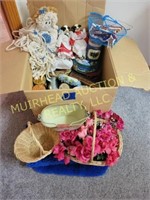 TINS, CANDLES, WICKER, FLORAL, RUG,