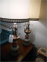 Pair of stately wrought iron, metal, resin lamps