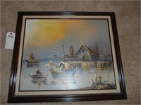 Framed canvas  Fishing village 29in x 25in