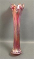 Fenton Red Fine Rib Swung Vase