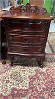 Mahogany French Carved Three Drawer Nightstand
