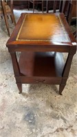 Mahogany Leather Top One Drawer End Table