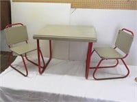 Child's Table & Chairs - Metal & Painted Wood