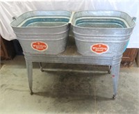 Wheeling Steel - Dbl Wash Tub on Stand w/Casters