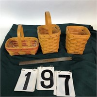3 Longaberger Baskets W/Plastic Inserts