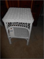 White wicker plant stand 21in t x 13in square top