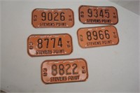Five 1983 -84 Stevens Point Bike Licenses