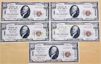 5 Consecutive 1929 Penn National Bank Notes