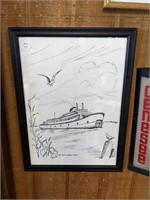 Framed Cape May-Lewes Ferry Sketch