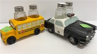 2 sets Bus&police car salt & pepper shaker holders