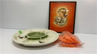 Lot: divided plate, Halloween cookie cutters &