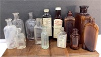13Vintage  Bottles: Medicine, Hair  Dye, Flask and