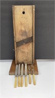 Vintage Kraut board 18x6" & 4 table Knives &